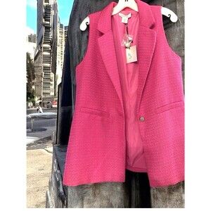 Raspberry Pink Textured Tweed Blazer Vest Lined NWT Happily Grey Career Classic